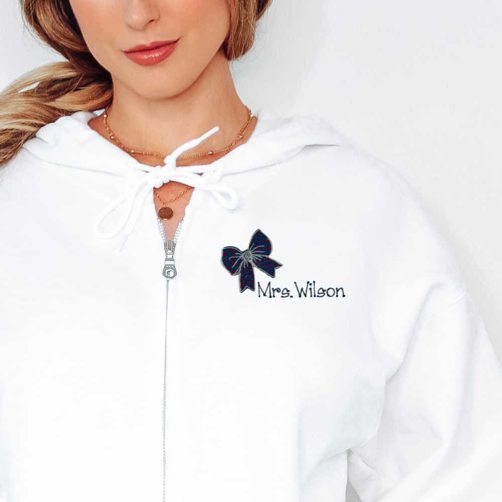 Polka Dot Bow Zip-Up Hoodie – Teacher Edition