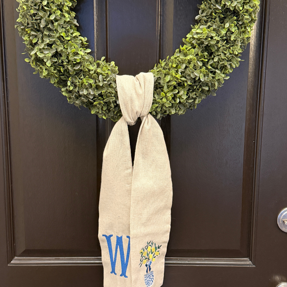 Personalized Wreath Sash – Lemon Chinoiserie Design