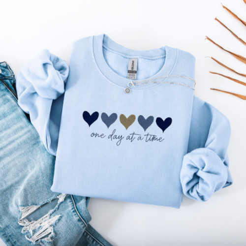 One Day at a Time Embroidered Crewneck